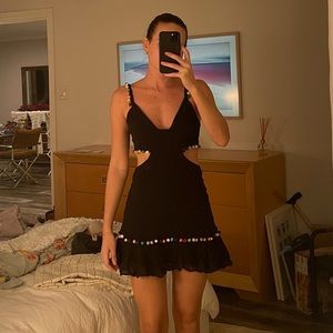 Majorelle Pom Pom black mini dress cutout